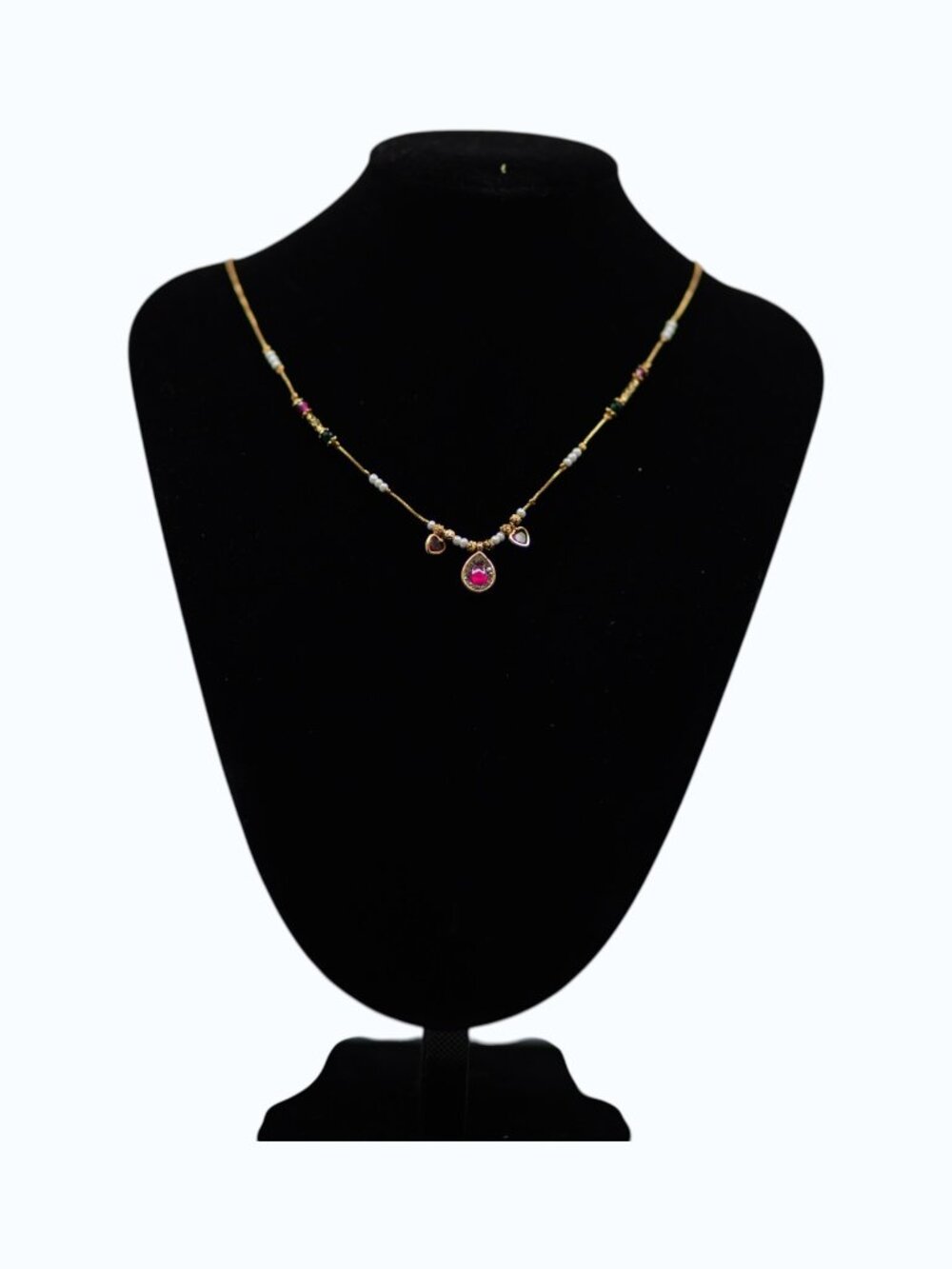 UTC Gold Tone Pink Crystal Charm Necklace | Dainty Beaded Pendant | Elegant Fash